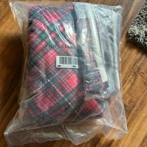 Victoria's Secret Red and Green Plaid Blanket with tote bag.
